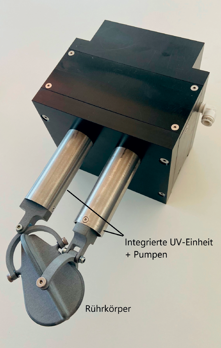 Bild 3: Oloid-Rühreinheit mit integrierter UV-C-Komponente Bild 3: Oloid-Rühreinheit mit integrierter UV-C-Komponente